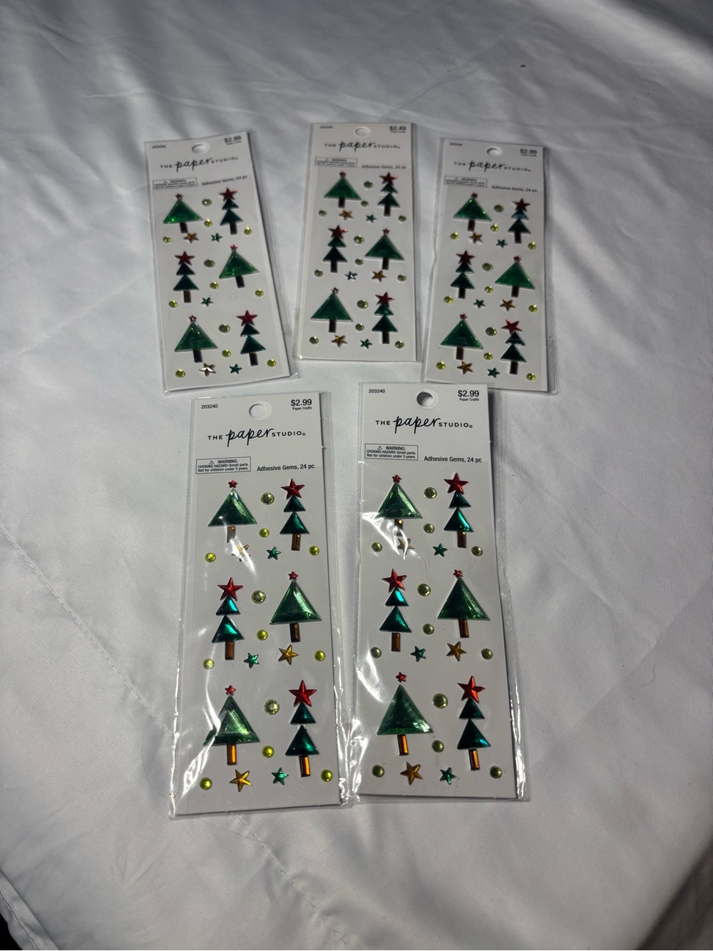 5 New The Paper Studio Green Holographic Christmas Tree Adhesive Gems
